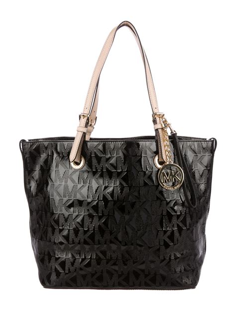 michael kors leather black purse|michael kors black patent tote.